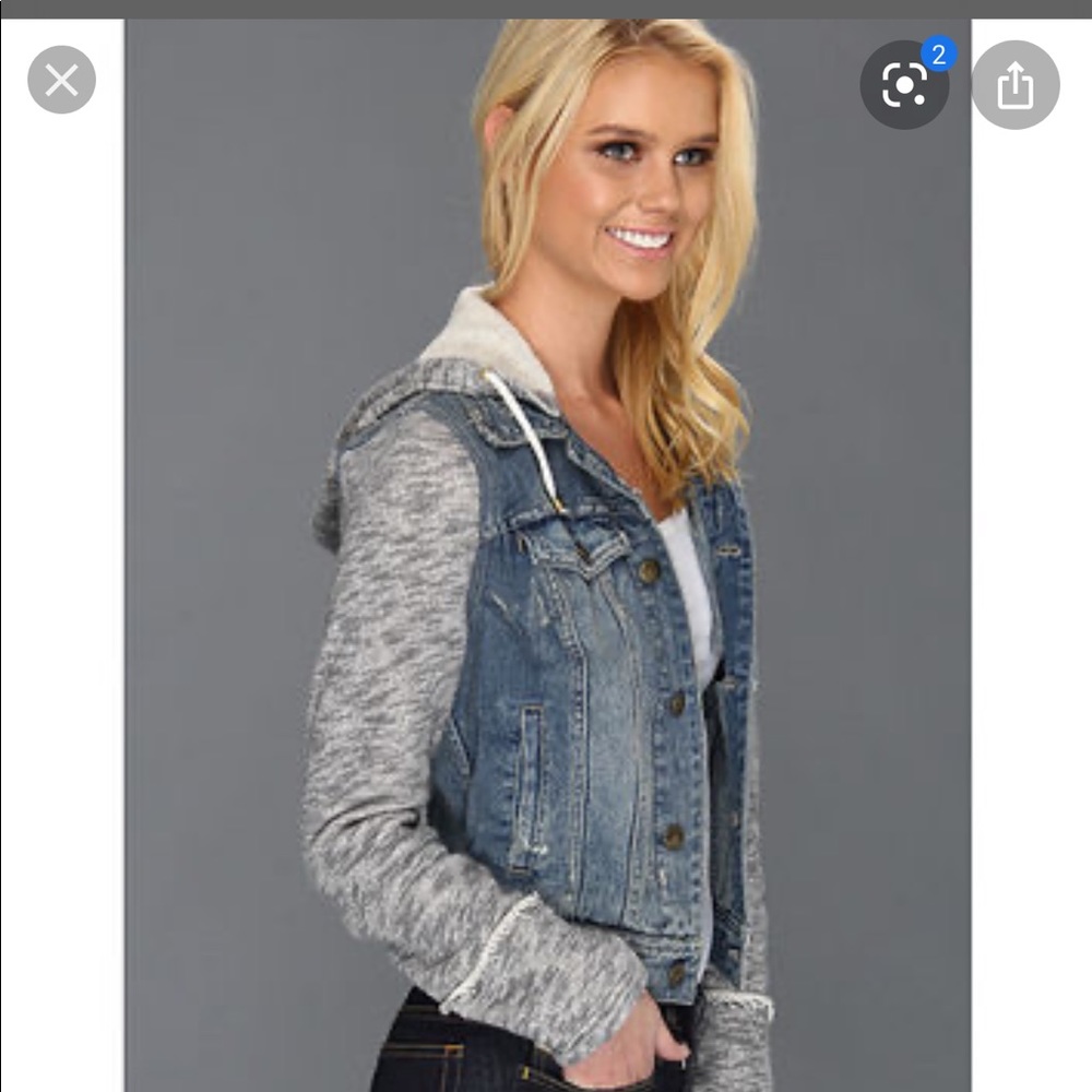 Free People Denim & Knit Hoodie Jacket